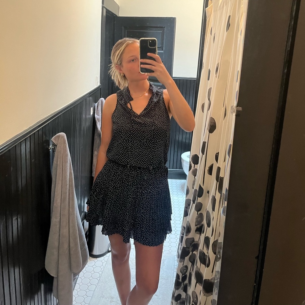 Navy polka dot mini dress